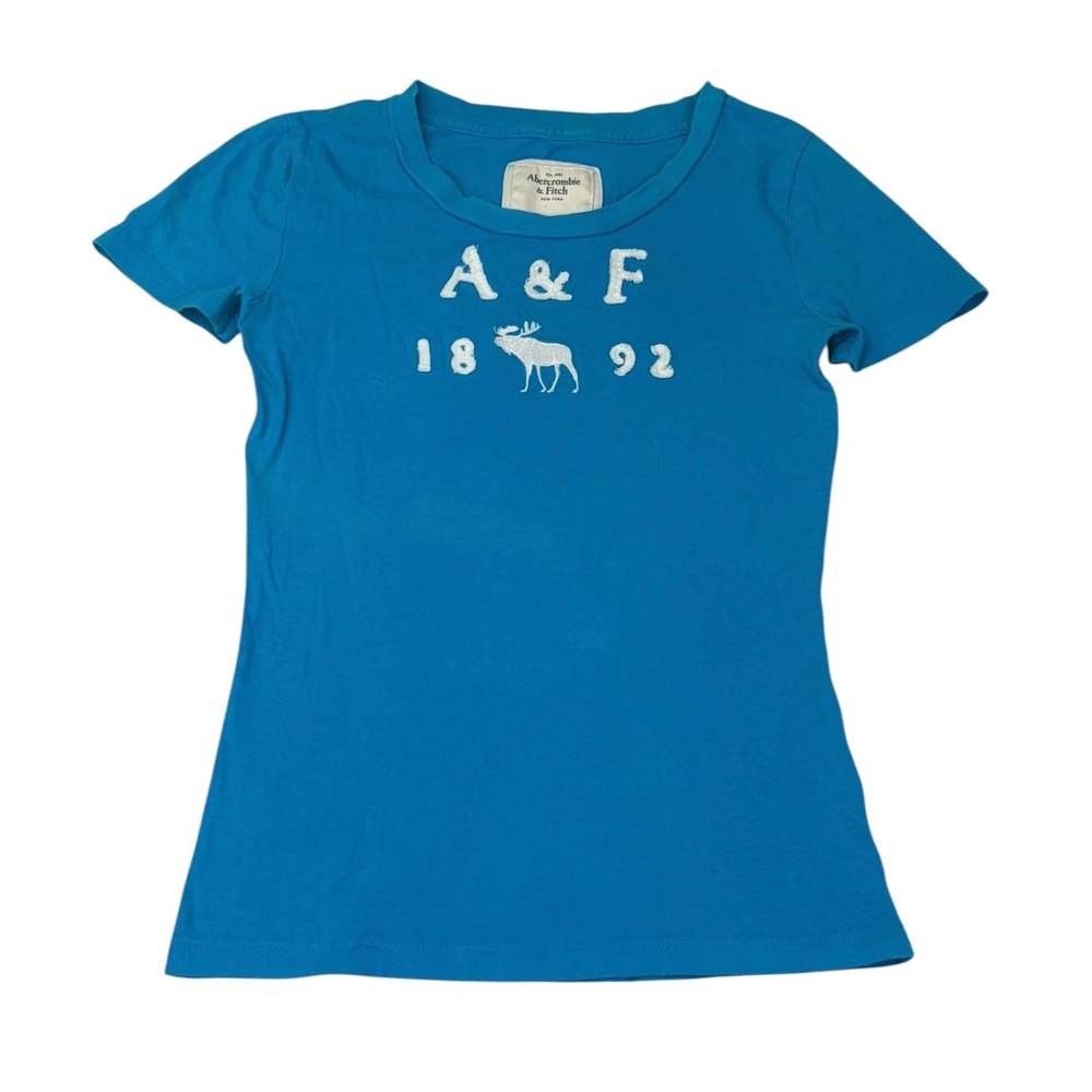 Abercrombie & Fitch Womens Blue A&F  Moose Logo Graphic Tshirt Size Small Y2K